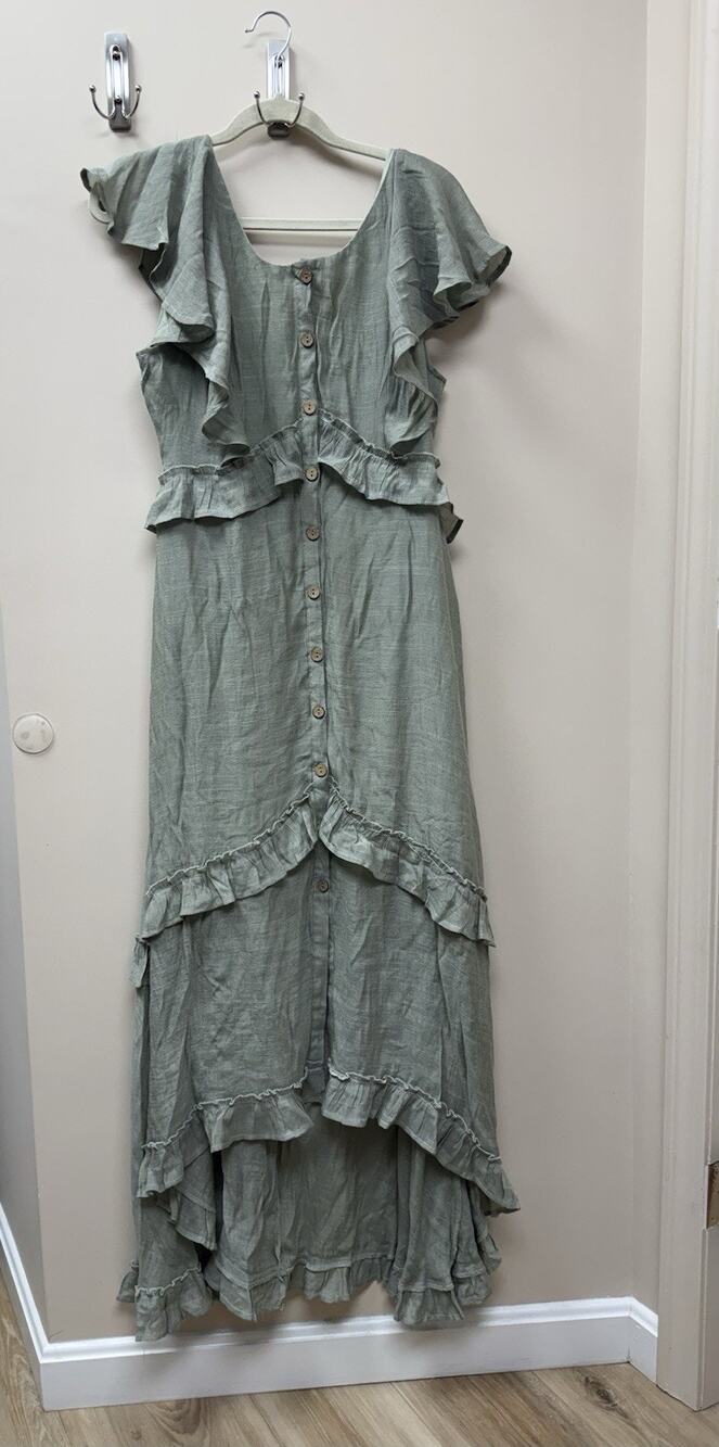 Bella Ella boutique ruffle boho dress fairy light green xl rayon